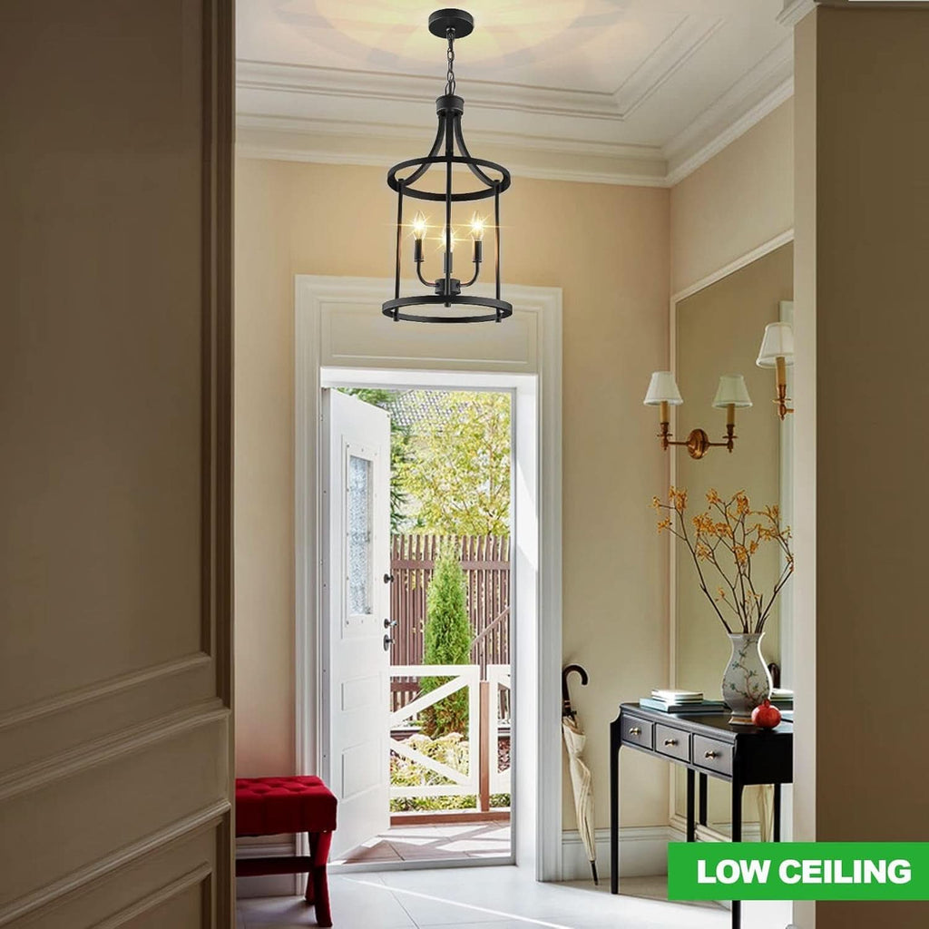 Three Light Matte Black Farmhouse Pendant Chandelier