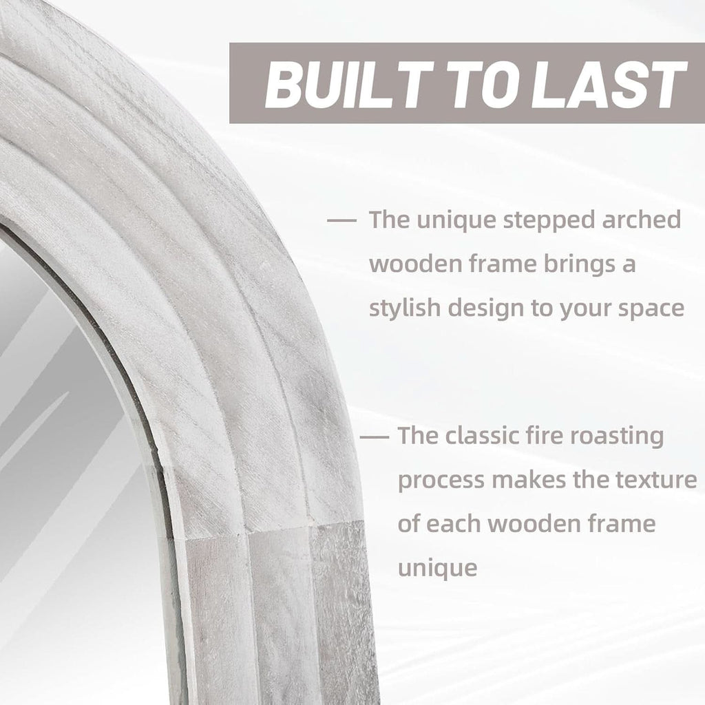 Arched Full Length Mirror With Solid Wood Frame 71x32 Rustic White