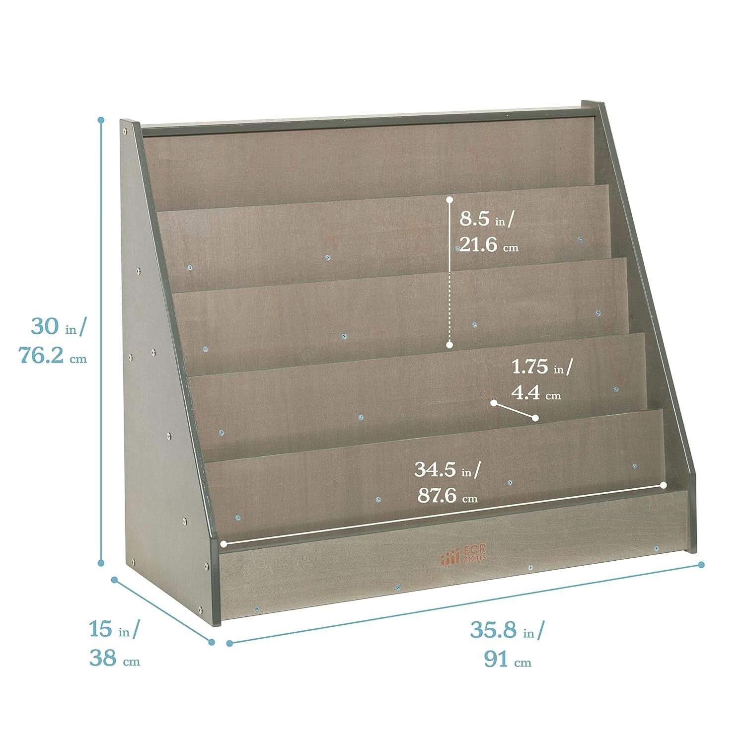 Single Sided Book Display Five Wide Slots Classroom Bookshelf Grey Wash