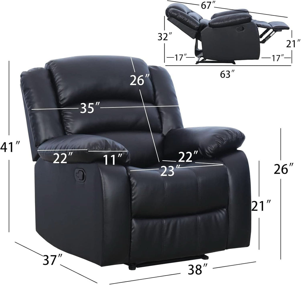 Black Recliner Chair Set of 2 With Overstuffed Cushions