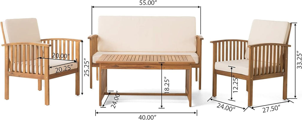 4 Piece Acacia Wood Patio Set for Outdoor Living Area