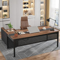 71 Inch Walnut Executive L Shaped Desk With File Cabinet