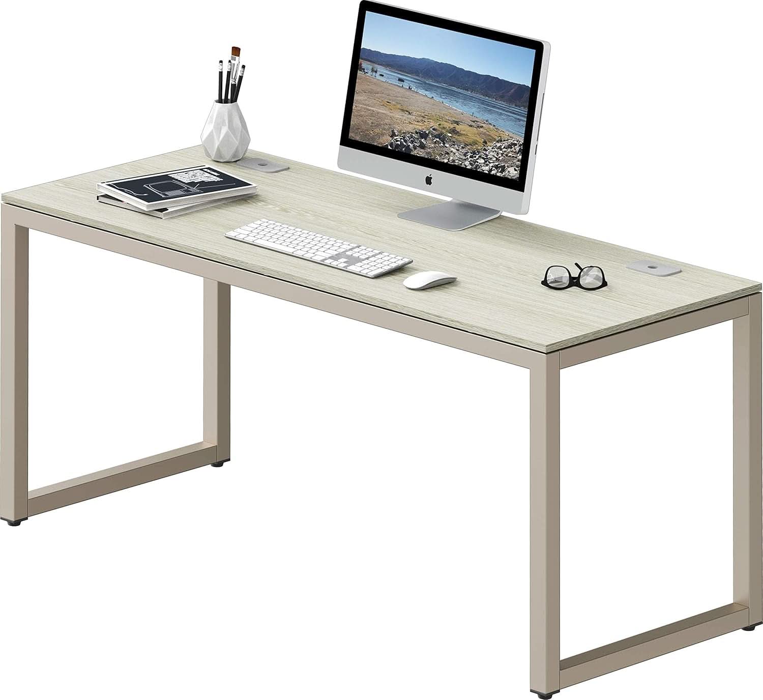 55 Inch Maple Computer Desk With Grommets And Glides