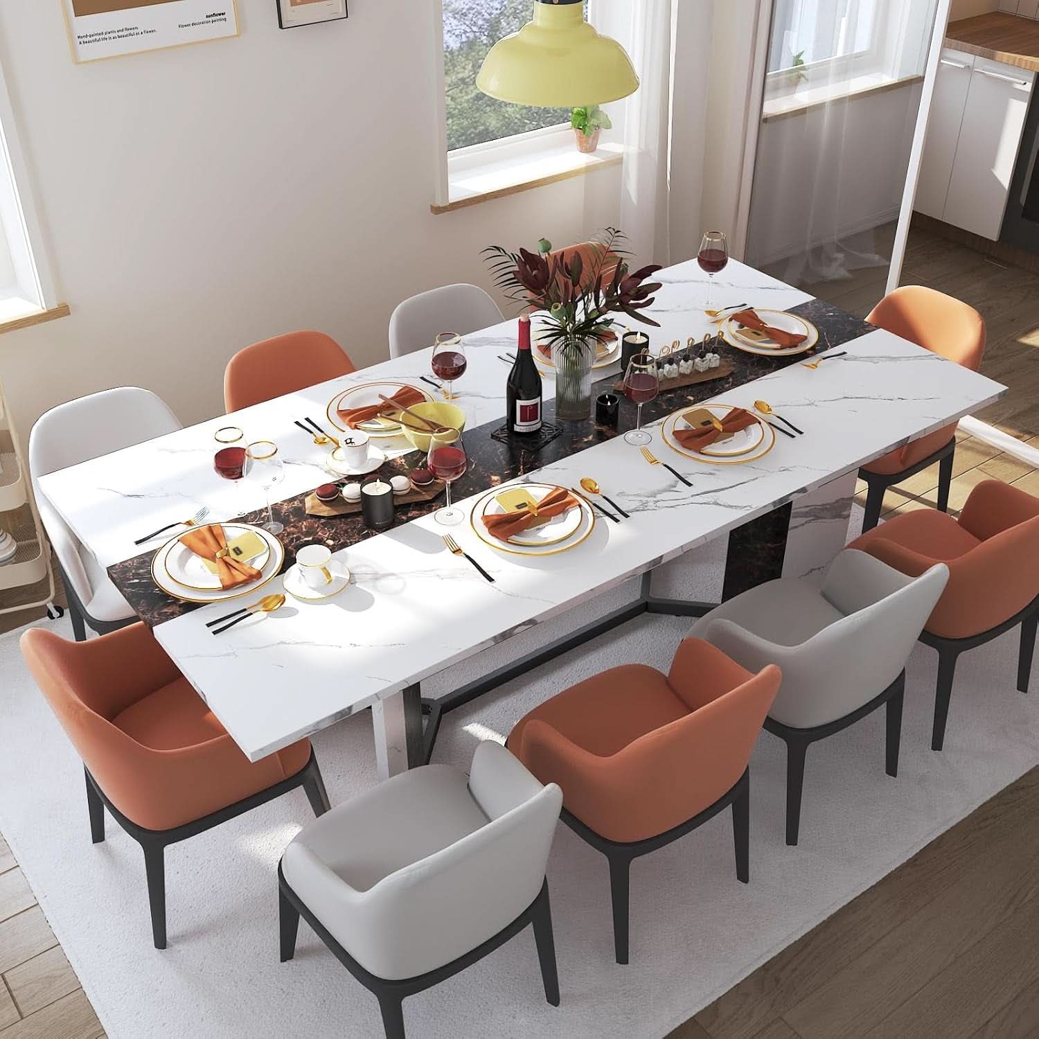 71 Inch Marble Top Dining Table For Home Kitchen Modern