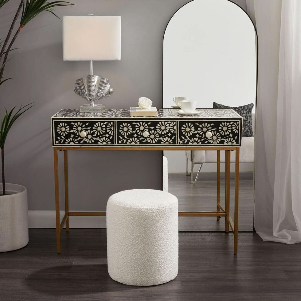 Round Velveteen Upholstered Ottoman With Padded Seat