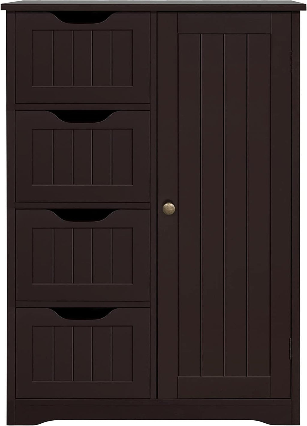 Brown Wooden Bathroom Floor Cabinet With 4 Drawers