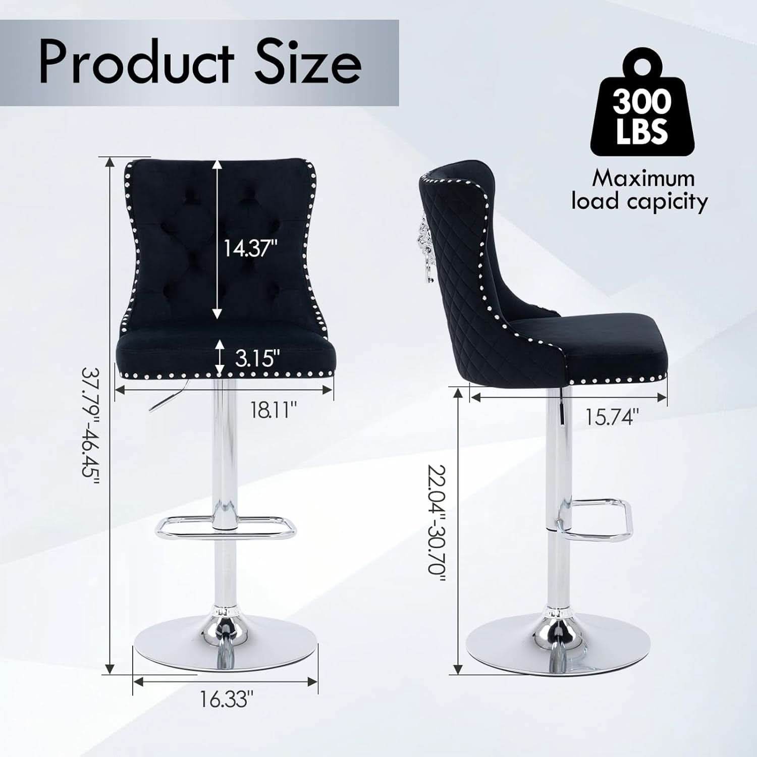 Velvet Swivel Bar Stools Adjustable Set Of 4 In Black