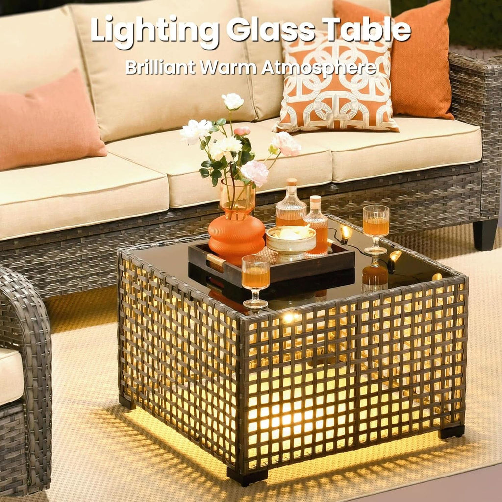 Modern Outdoor Wicker Furniture Set with Swivel Rocking Chairs
