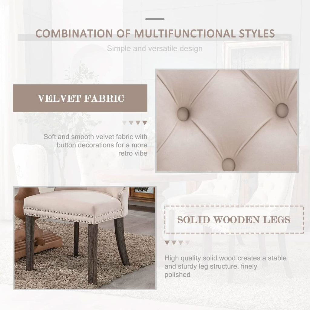Beige Velvet Tufted Dining Chairs With Nailhead Trim Set Of 6