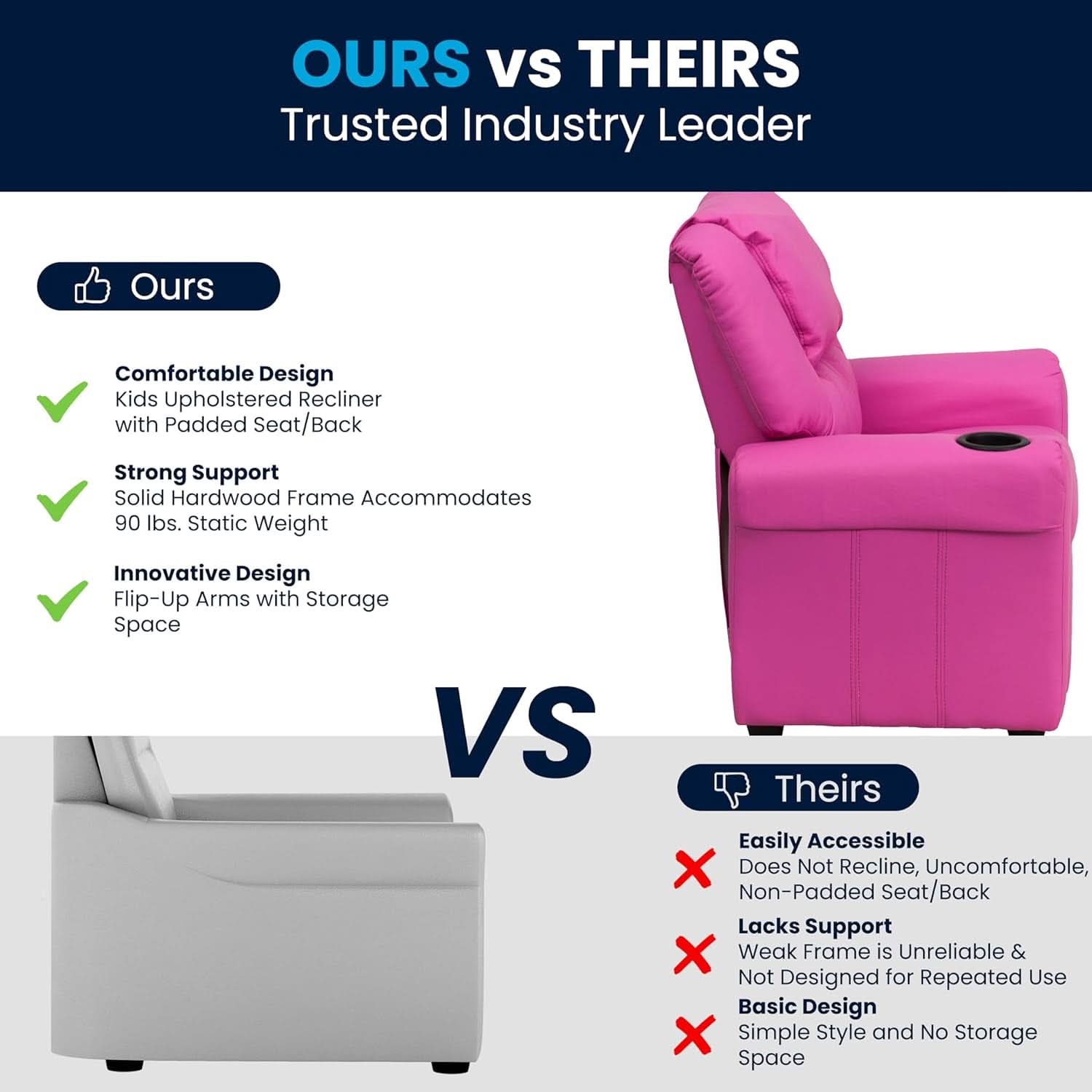 Hot Pink Kids Recliner With Cup Holder Compact Design