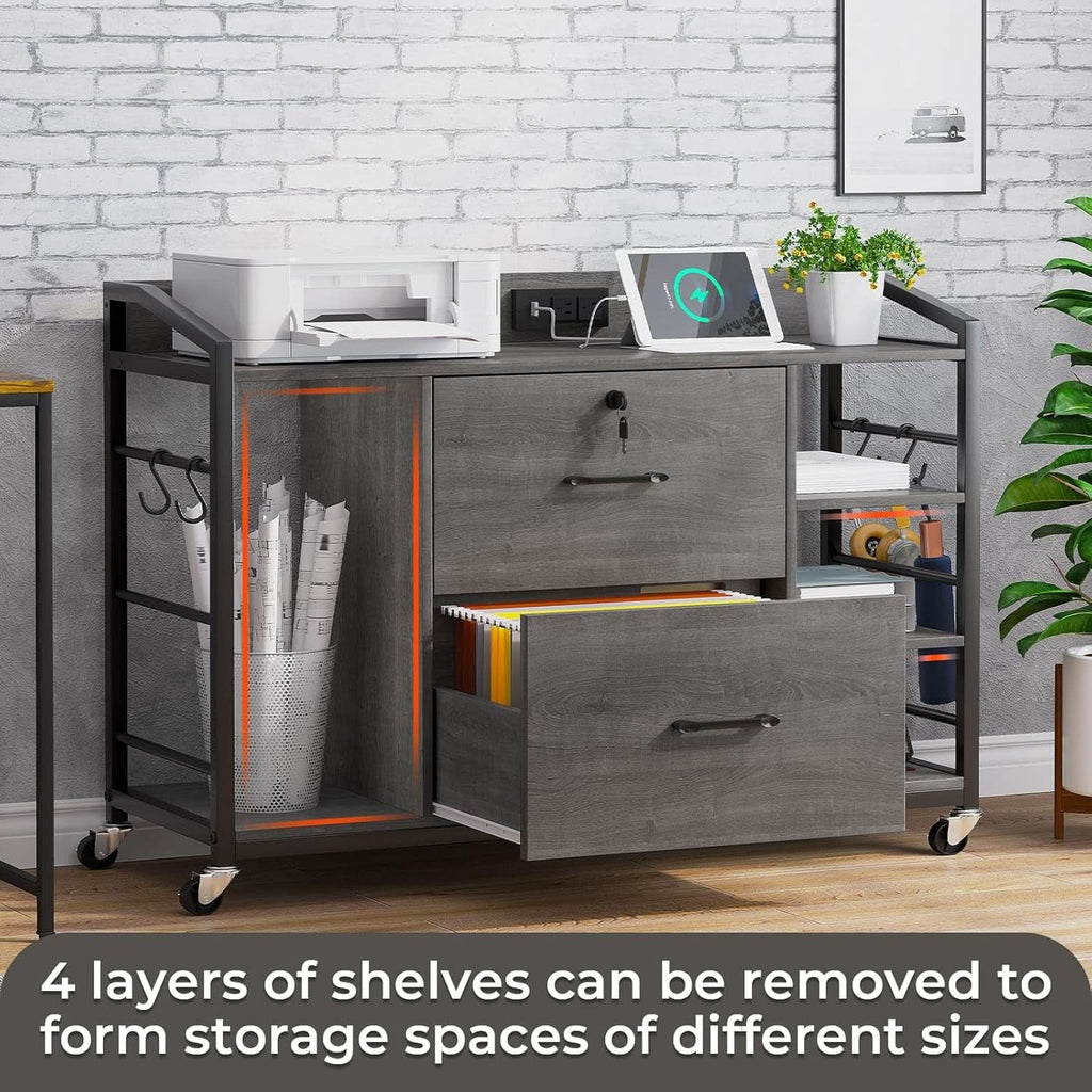 44 Inch 2 Drawer File Cabinet Grey With Lock For Office