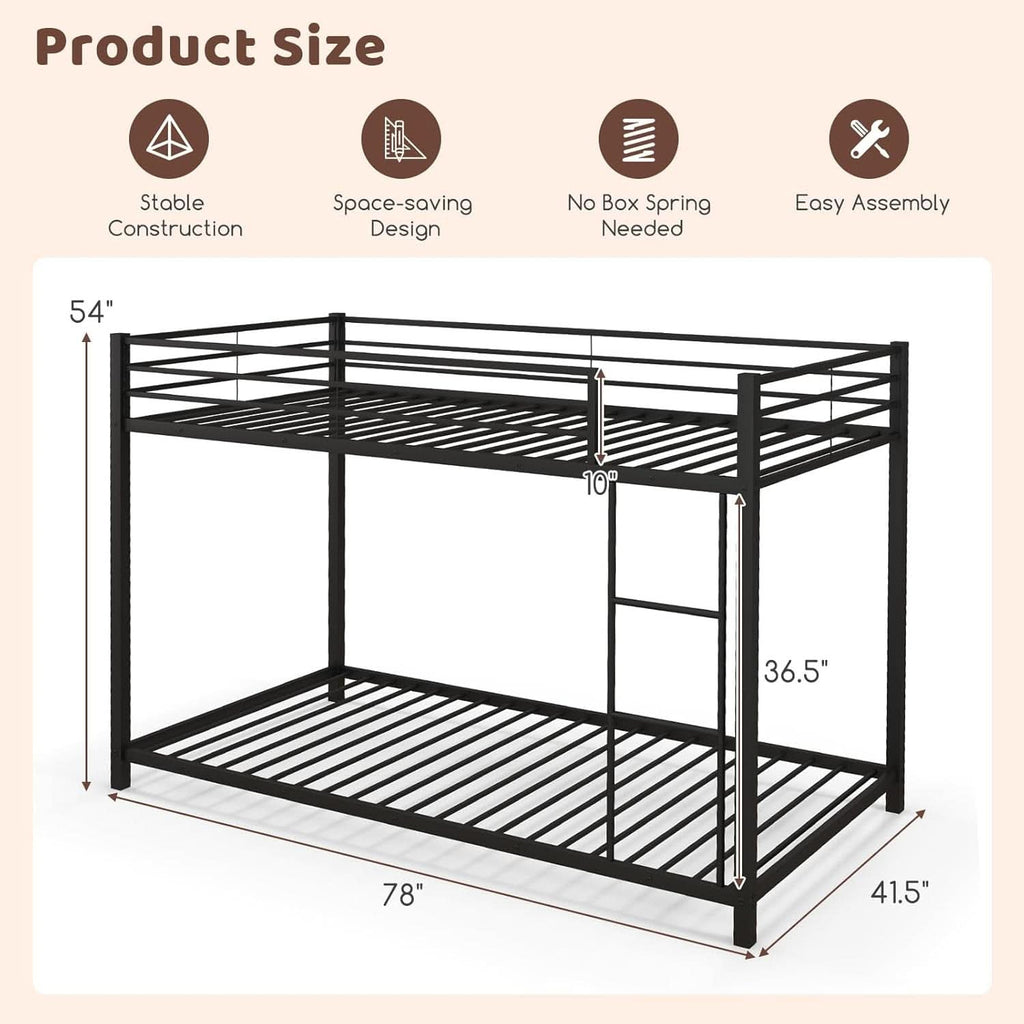 Metal Bunk Bed Twin Over Twin With Safety Guard Rails