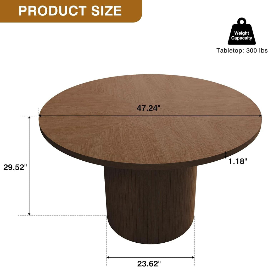 47 Inch Walnut Round Dining Table Farmhouse Kitchen