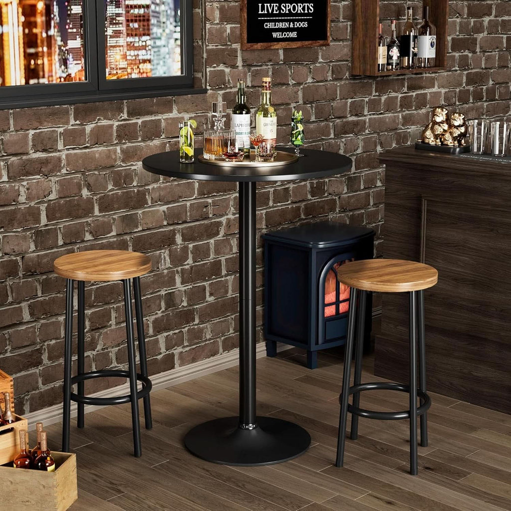 Black Circular Bar Table Water proof Coated Metal Base