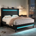 Full Size Bed Frame LED Lighting And USB Charging Black