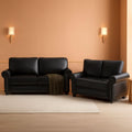 Two Piece Upholstered PU Leather Sofa Set With Hidden Storage Black Mid Century Modern