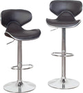 Two Brown Airlift Swivel Barstools With Chrome Base Adjustable Height 360 Degree Rotation