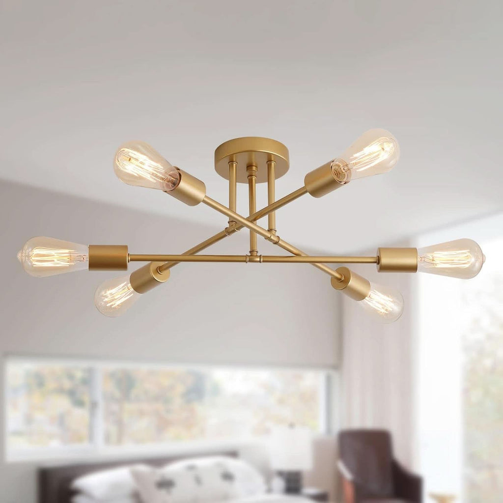 Gold Modern Sputnik Chandelier With 6 Adjustable Lights