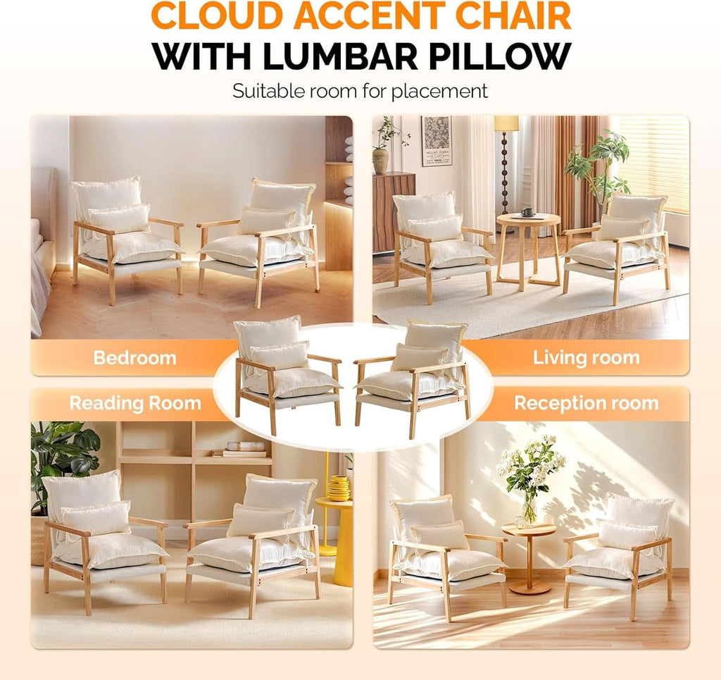 Cloud Accent Armchairs Beige Chenille With Lumbar Pillow