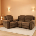 Recliner Sofa Set With Drop Down Table And Storage Console Brown Velvet