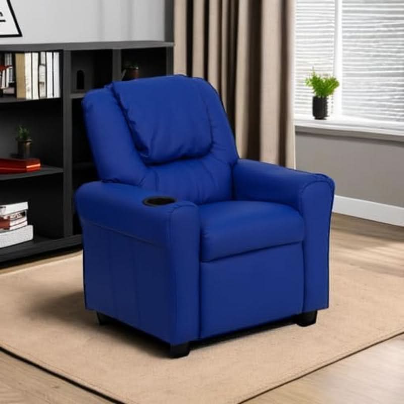 Vana Vinyl Kids Recliner Blue With Cup Holder And Headrest