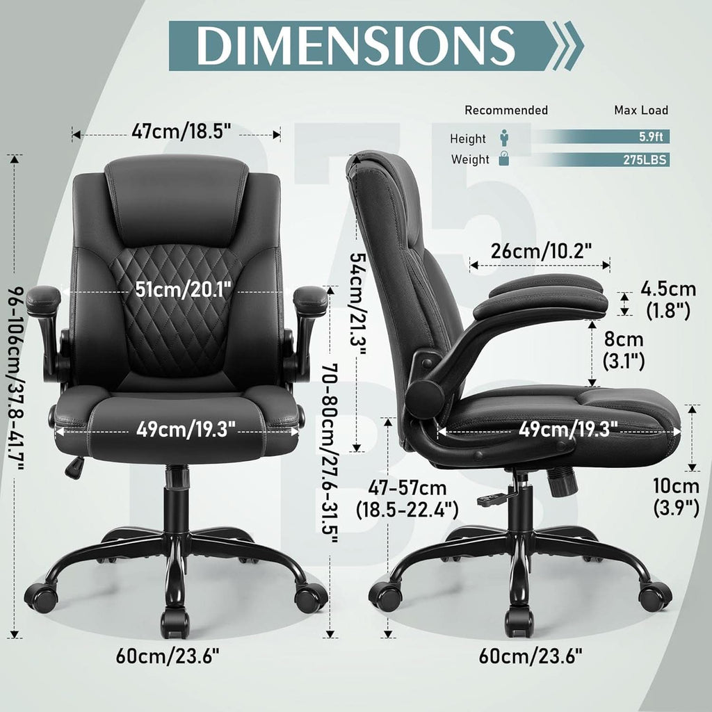 Ergonomic Leather Office Chair Adjustable Armrests Black
