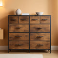 10 Drawer Fabric Dresser In Rustic Brown Wood Grain Finish