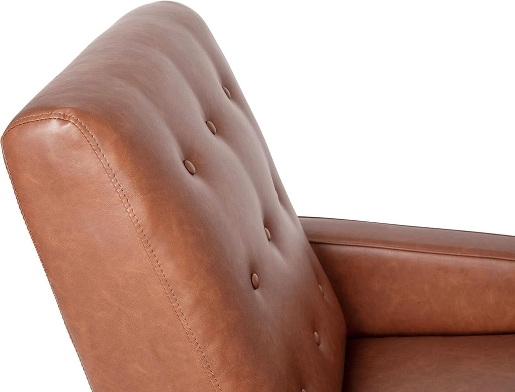 Erza Cognac Brown Leathersoft Pushback Mid Century Modern Recliner Chair