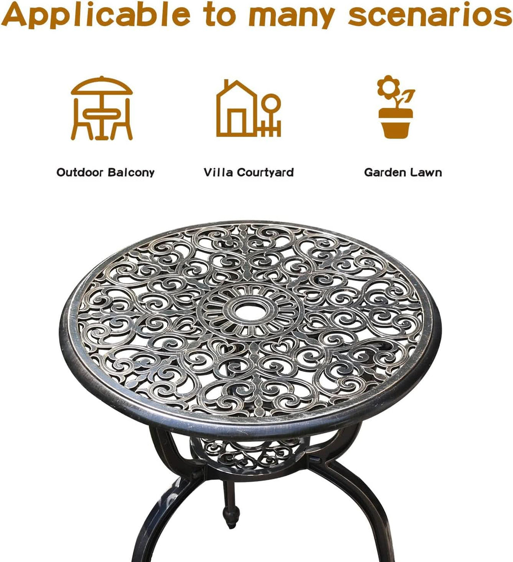 Cast Aluminum Patio Bistro Set With Umbrella Hole Outdoor