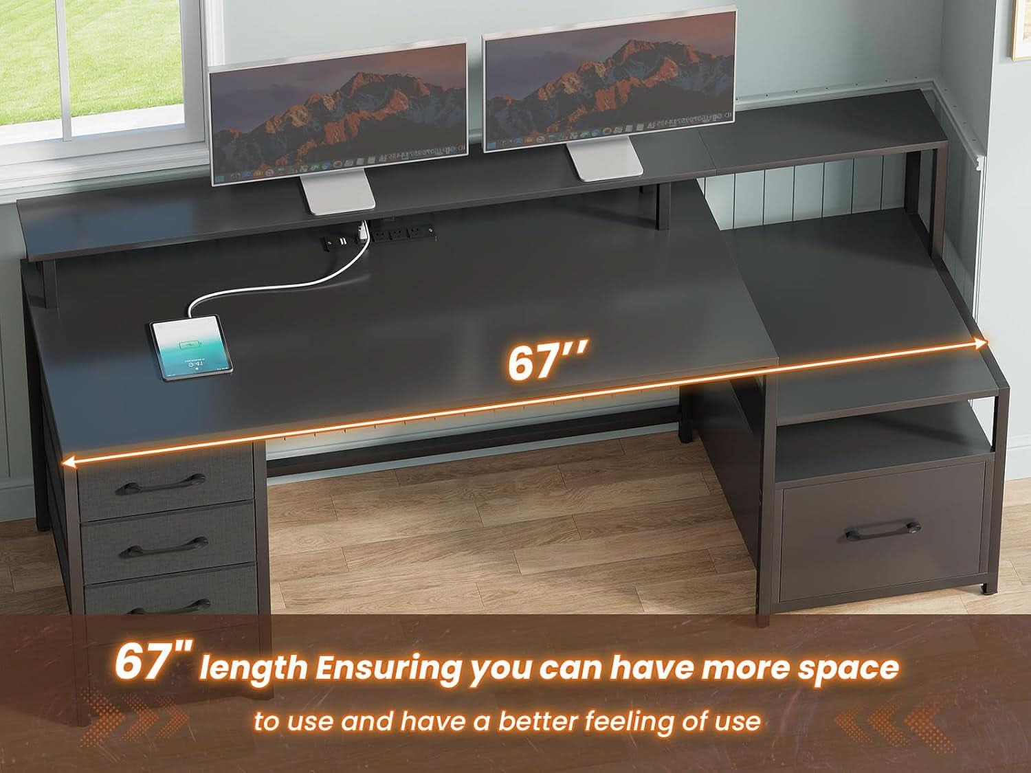 66 Inch Computer Desk 5 Drawers For Home Office Workspace