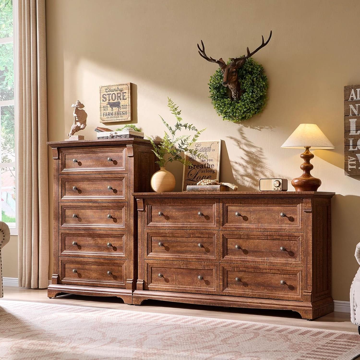 54 Inch Farmhouse Six Drawer Reclaimed Barnwood Dresser