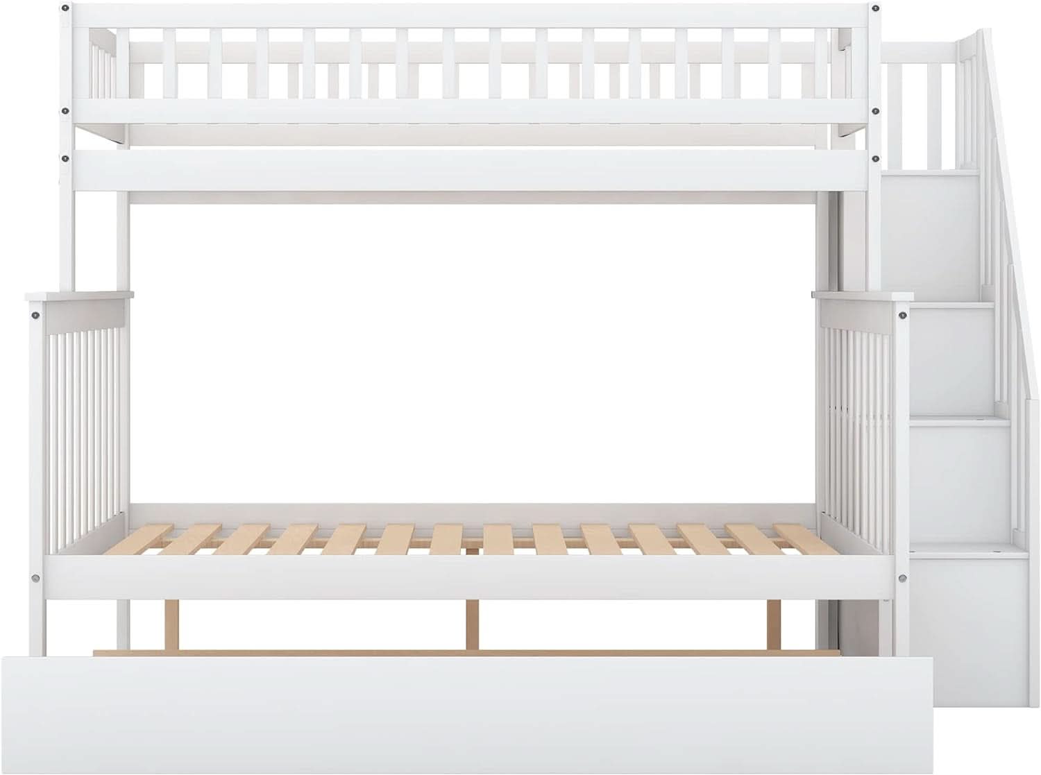 Twin Over Full Bunk Bed With Stairs And Trundle White Wood