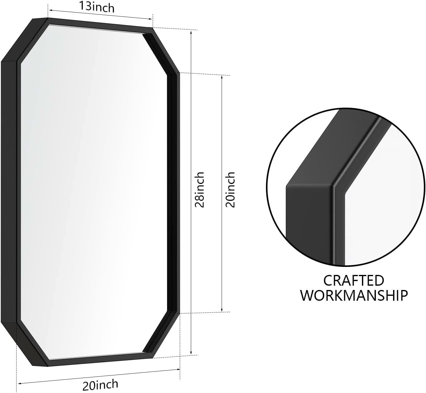 Octagon Black Wall Mirror 20x28 Metal Framed Wall Mounted