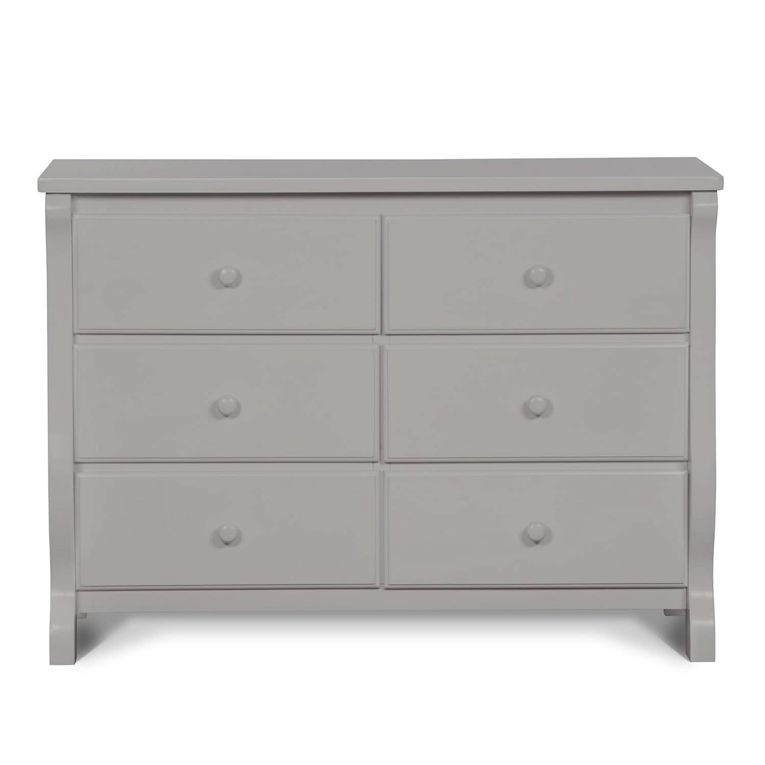 Six Drawer Dresser In Grey With Interlocking Drawers