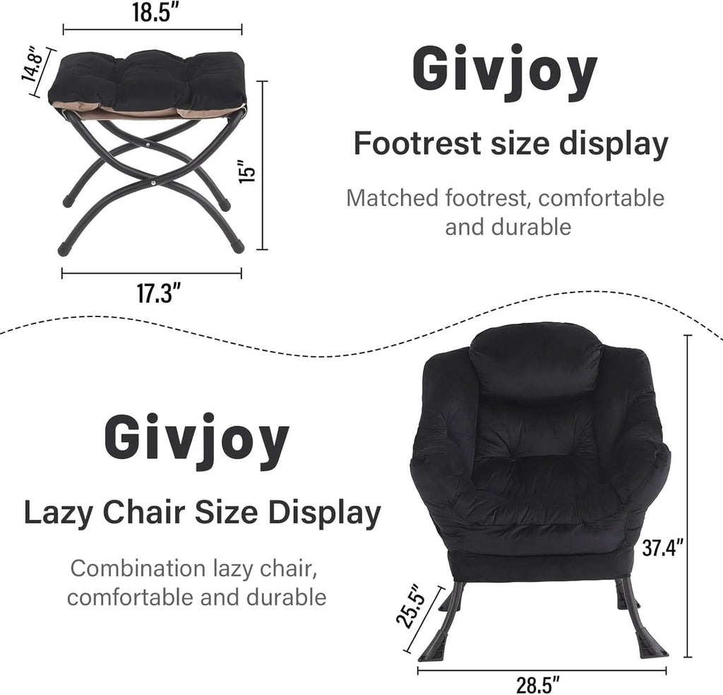 Large Upholstered Lounge Chair With Ottoman And Armrests