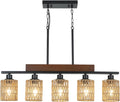 Rattan Farmhouse 5 Light Linear Chandelier Black Lighting