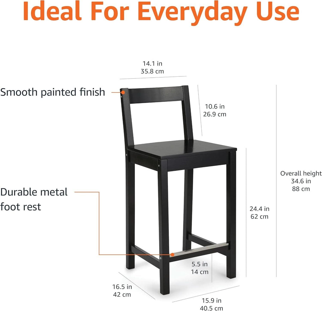 Black Wooden Bar Stools With Backrests Counter Height Set Of 2