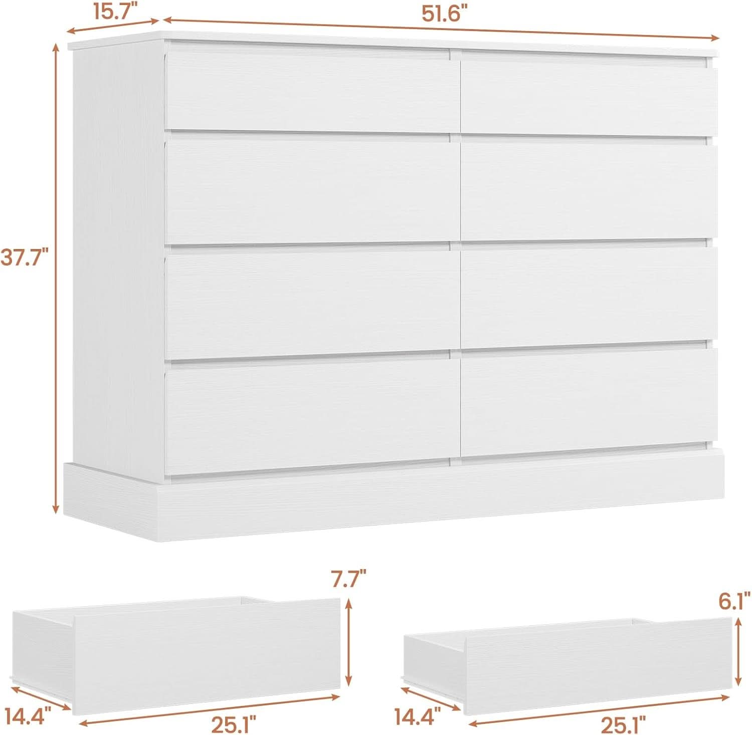 White 8 Drawer Dresser For Bedroom With Ample Storage