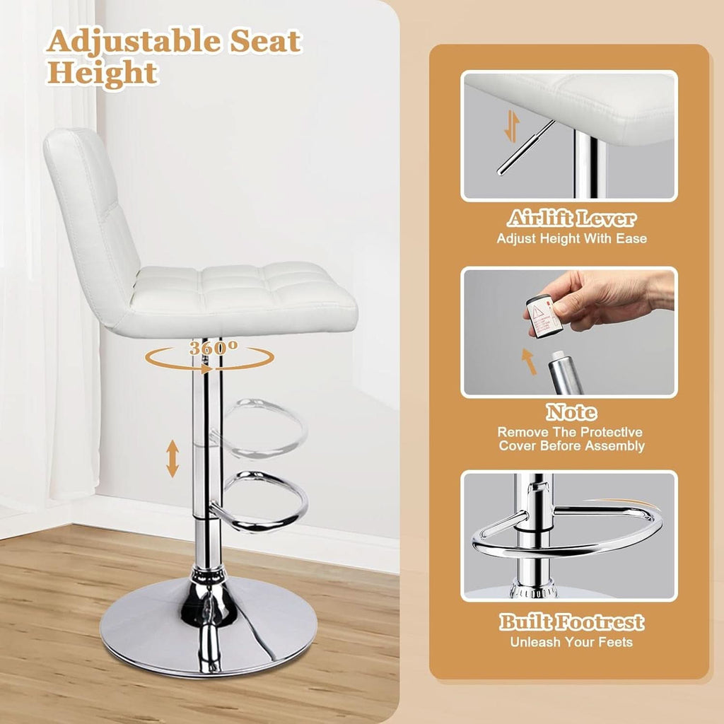 White Bar Stools Set Of 2 Armless Adjustable Swivel