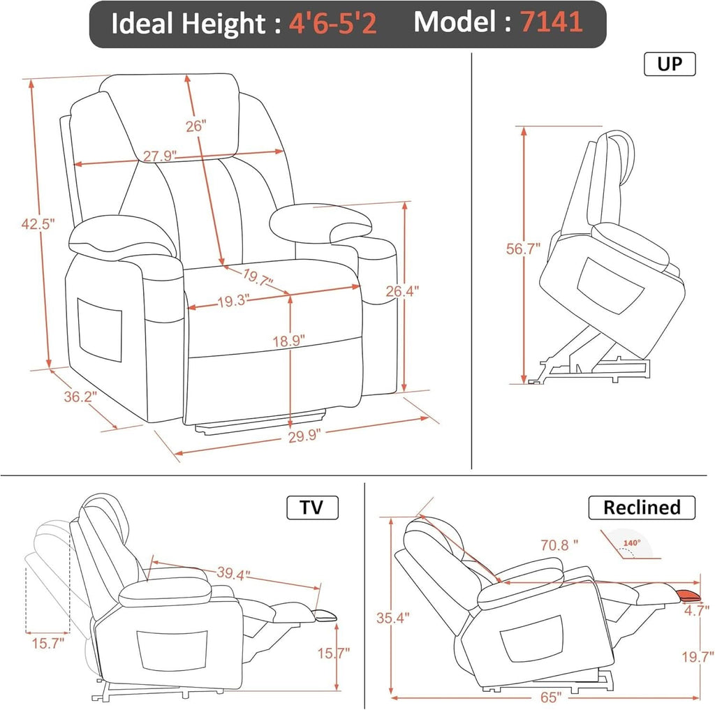Petite Power Lift Recliner With Massage And USB Ports