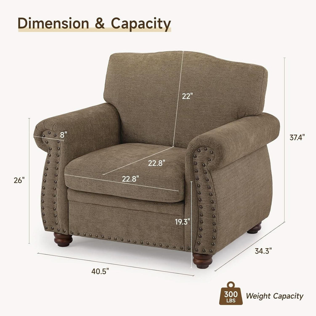 Brown Nailhead Trim Armchair For Living Room Decor