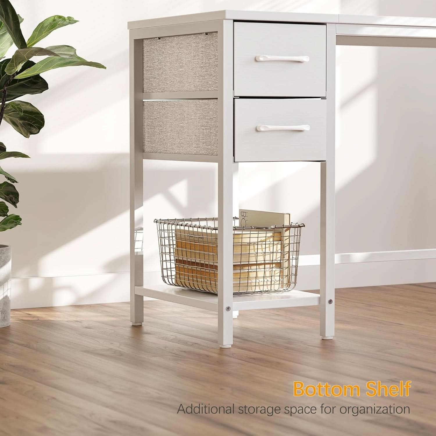 47 Inch White Ergonomic Executive Desk With Drawers