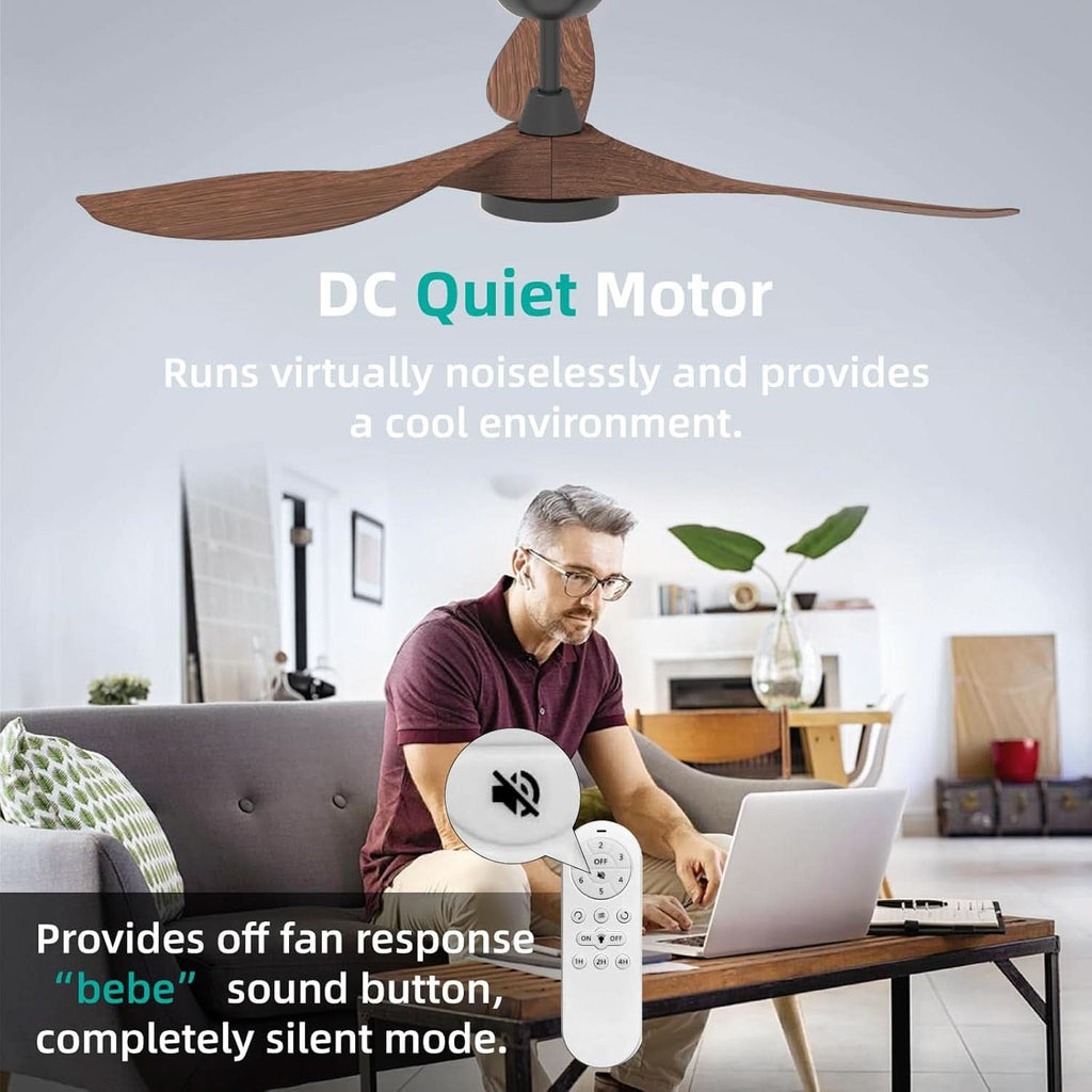 52 Inch Black Ceiling Fan With Lights And Remote Control