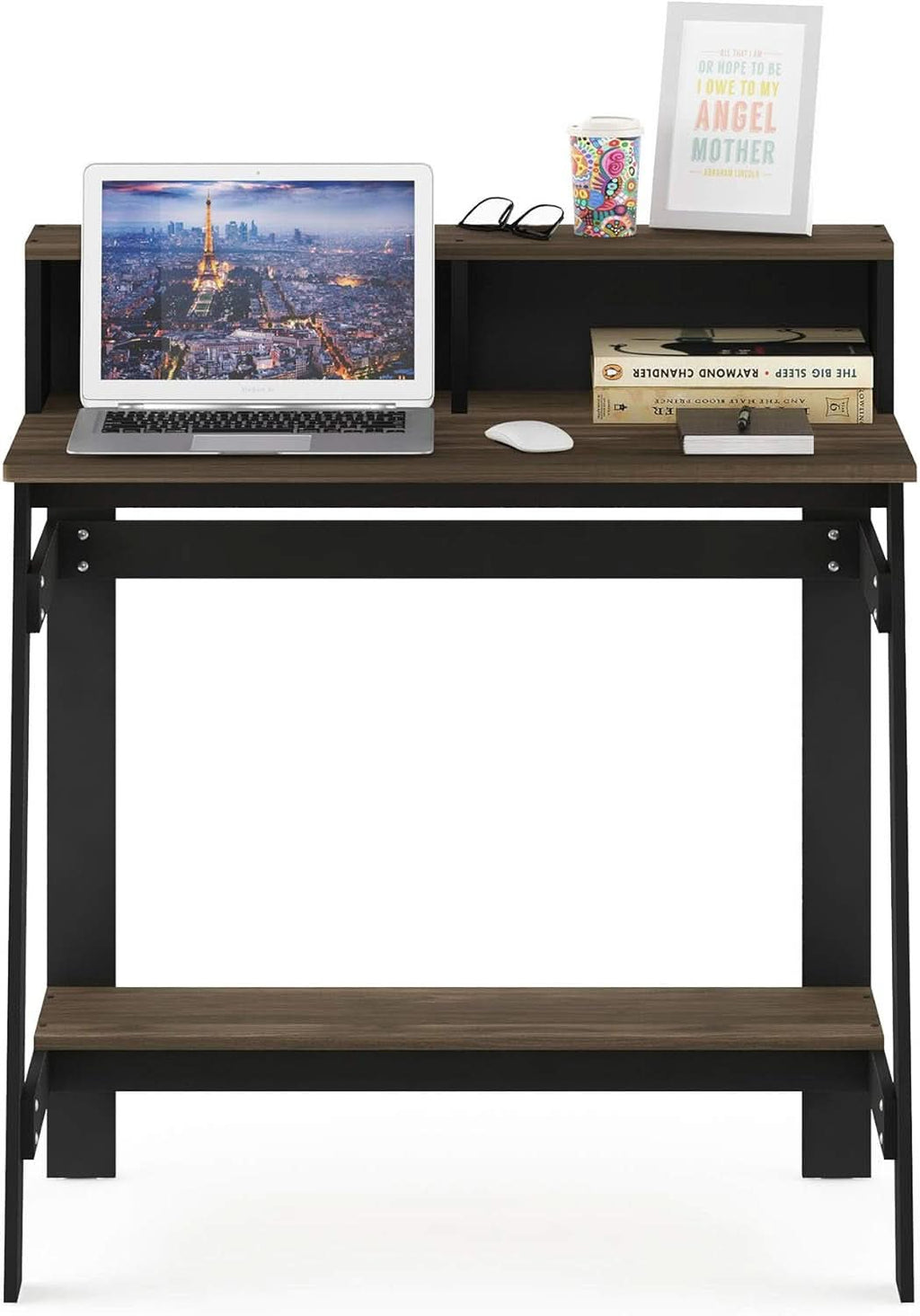 A Frame Computer Desk with Hutch Storage in Columbia Walnut