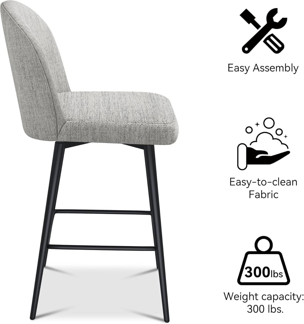 Counter Height Bar Stools 26 Inch 360 Swivel Grey Set of 3