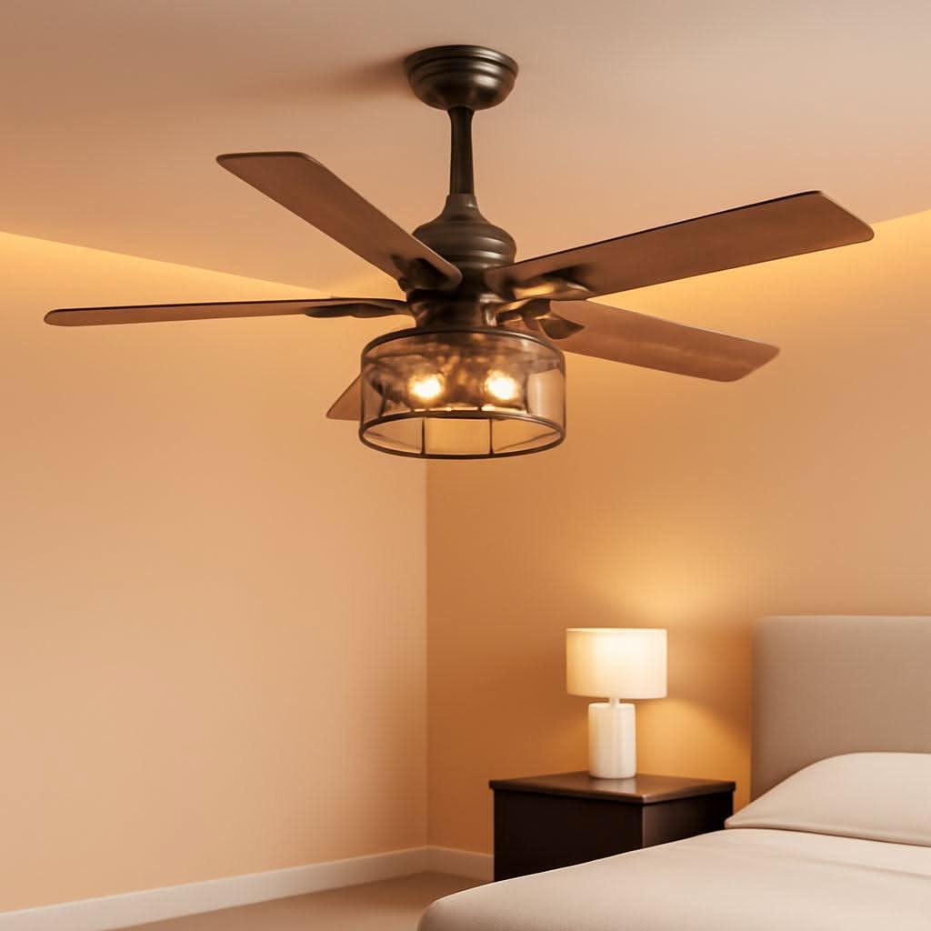 42 Inch Farmhouse Cage Ceiling Fan With Remote E26 Bulbs
