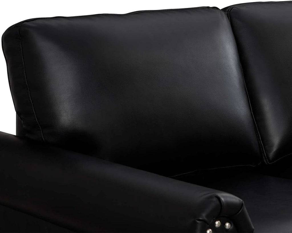 Two Piece Upholstered PU Leather Sofa Set With Hidden Storage Black Mid Century Modern