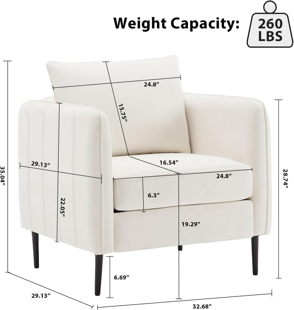 Soft Modern Velvet Accent Chair With Square Arm Beige