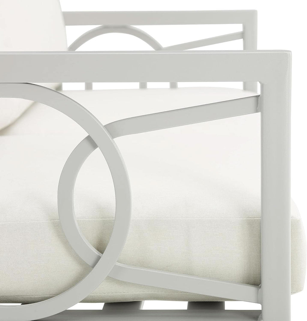 2 Piece Outdoor Coffee Table And Loveseat Set Gray Frame Creme Cushions