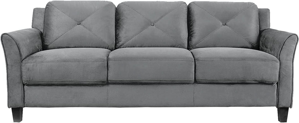Harrington Grey Sofa Button Tufted Rolled Arm With Plush Cushions